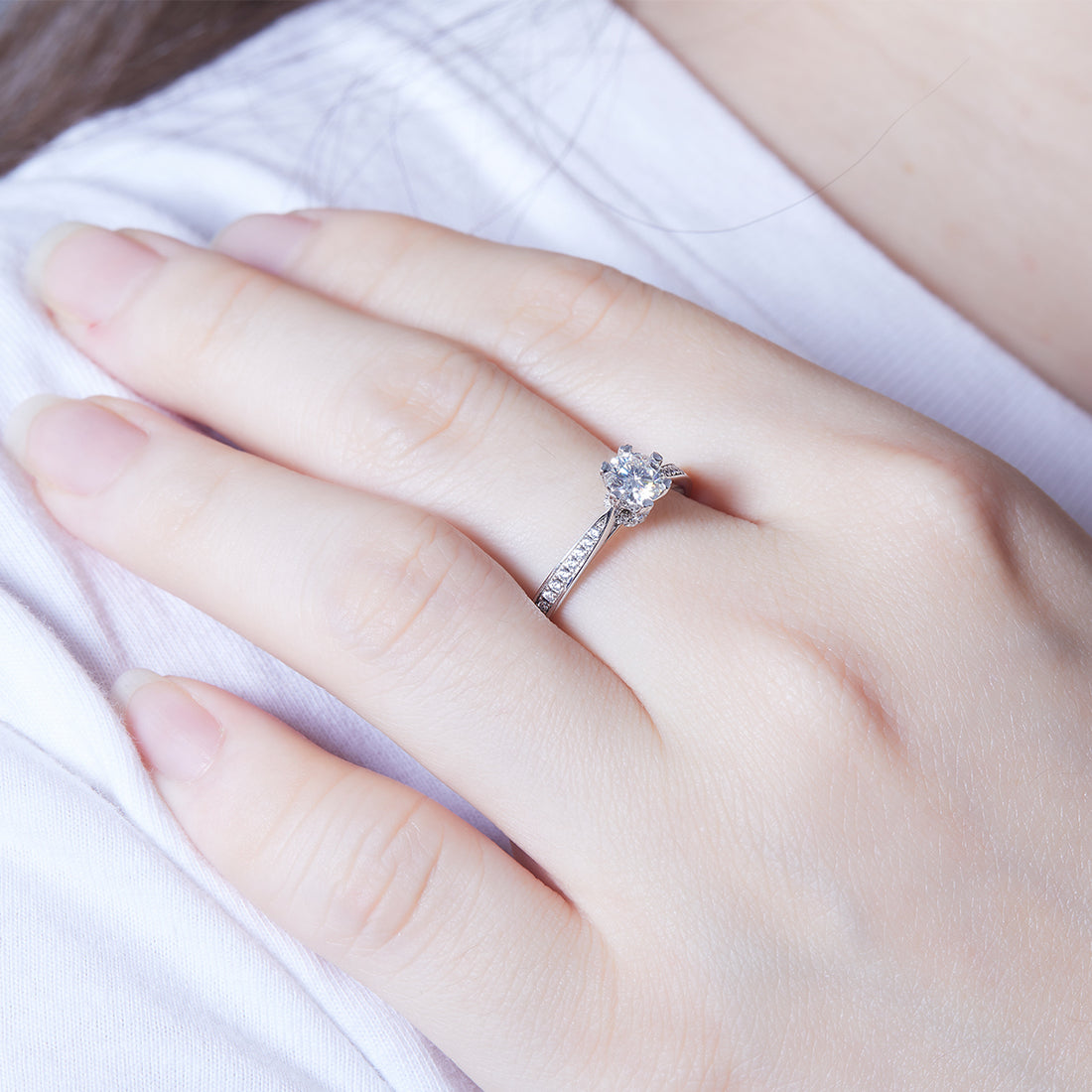 0.5 CT D Color Moissanite Pave Spinning Fortune Ring in White Gold Plated Sterling Silver#5
