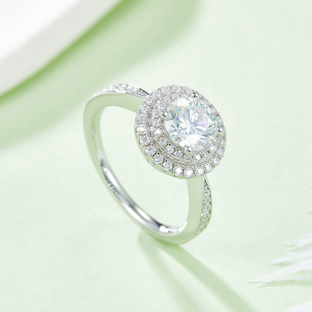 1.0 CT D Color Round Cut Moissanite Halo Ring in White Gold Plated Sterling Silver#2