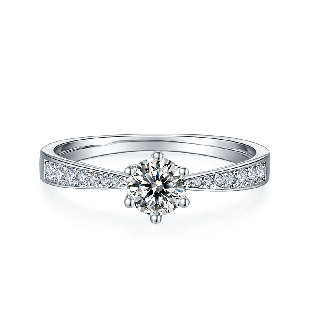 0.5 CT D Color Moissanite Pave Dancing Ring in White Gold Plated Sterling Silver#5