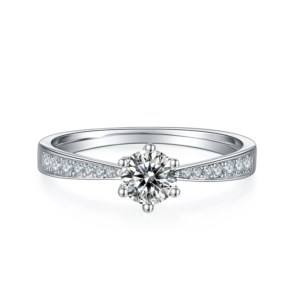 0.5 CT D Color Moissanite Pave Dancing Ring in White Gold Plated Sterling Silver#5