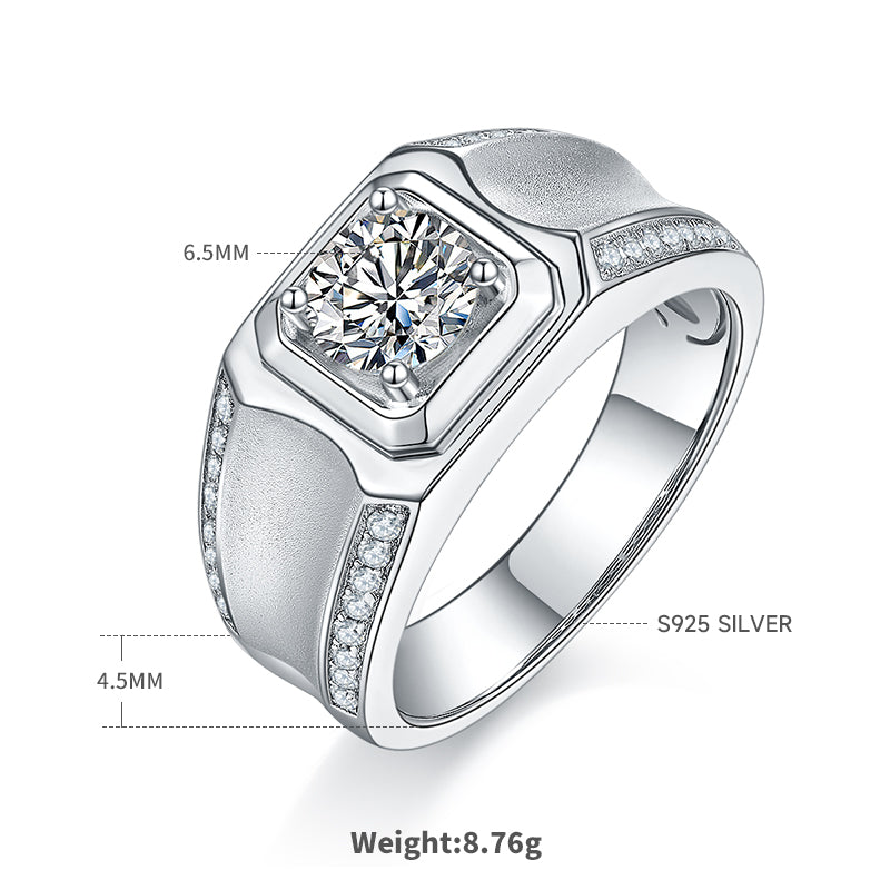 1.0 CT D Color Moissanite Mature Gentleman Men's Band in White Gold Plated Sterling Silver#1
