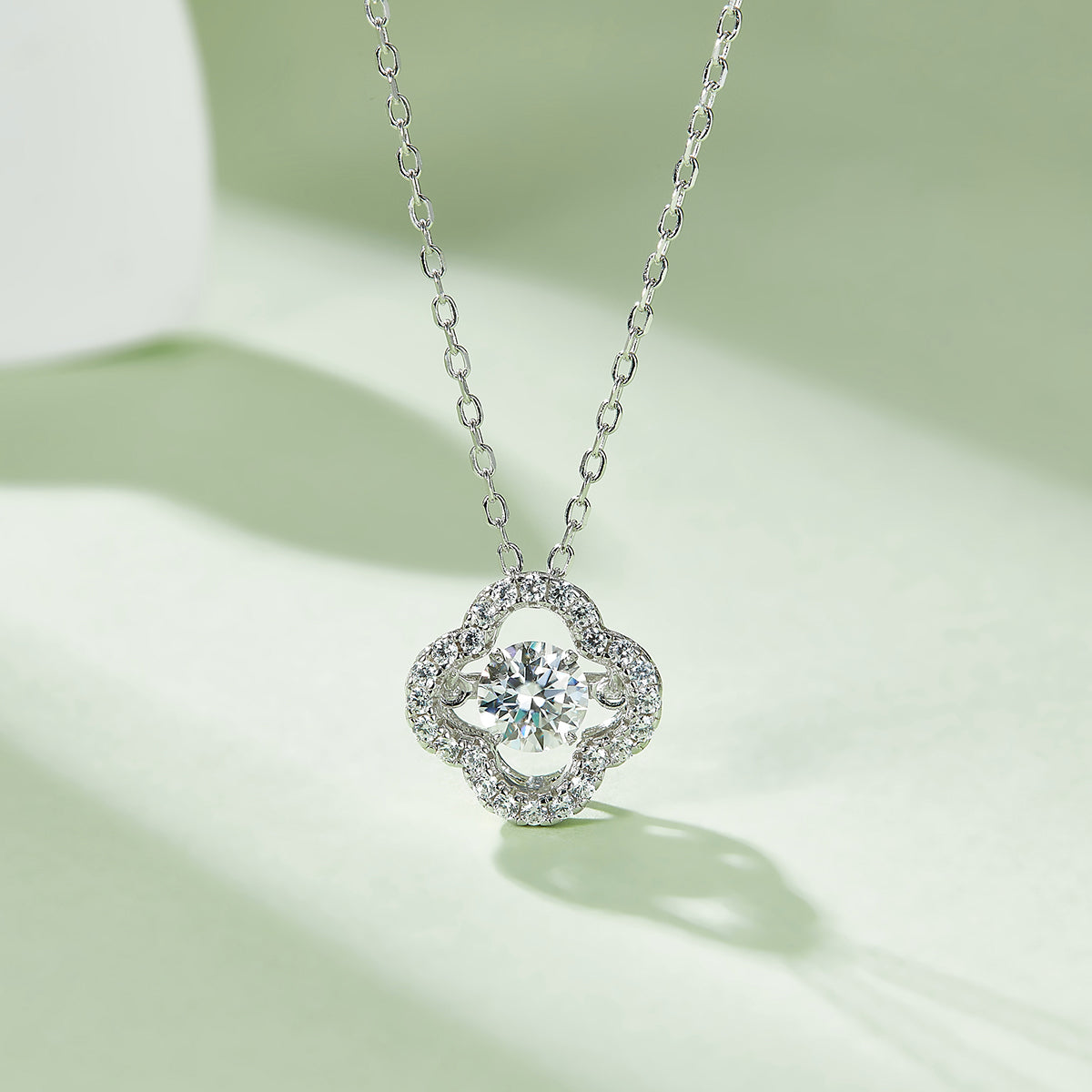 0.5 CT D Color Dancing Lucky Clover Moissanite Necklace in White Gold Plated Sterling Silver#3