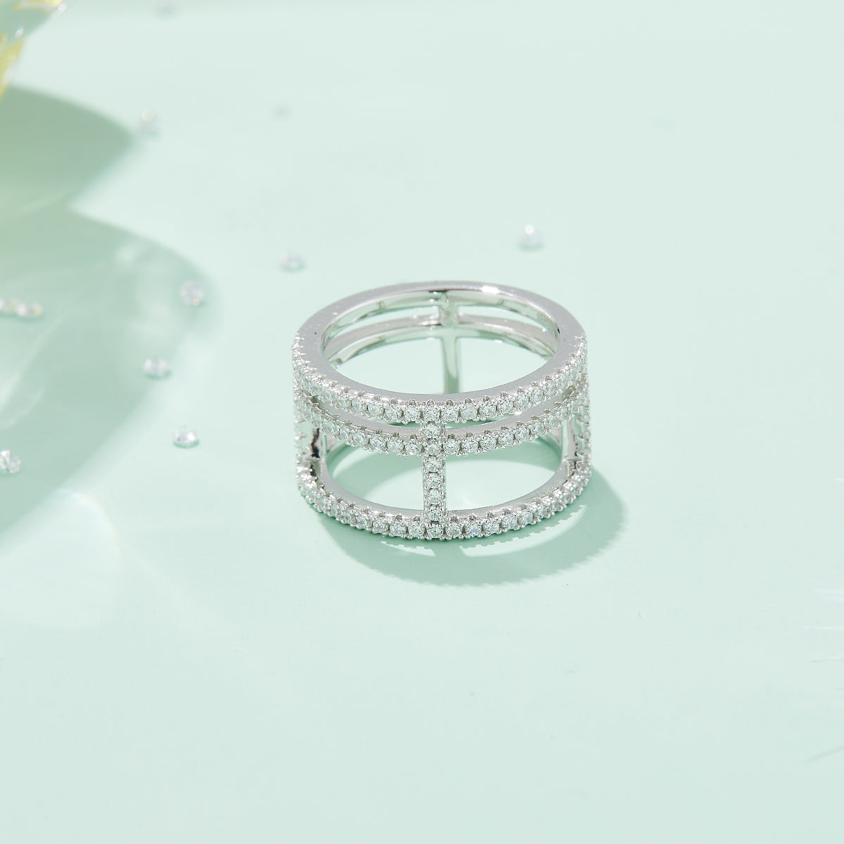 H-Shaped Moissanite Melee Bridal Ring Set in White Gold Plated Sterling Silver#6