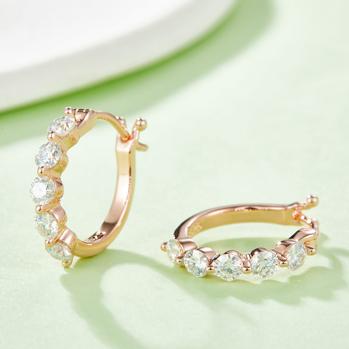 1.0 CT D Color Moissanite Melee Single Row Half Hoop Earrings in Sterling Silver#7