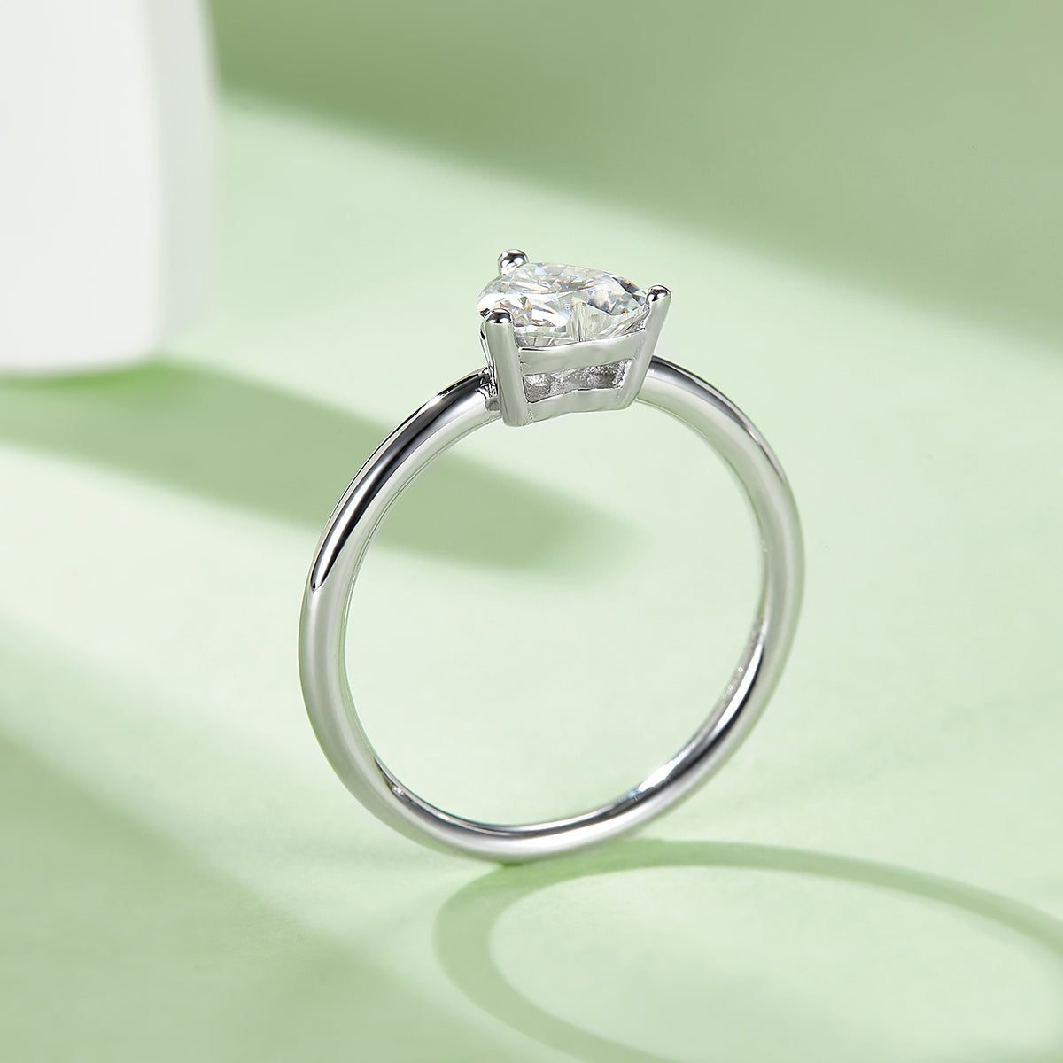 1.0 CT D Color Heart Cut Moissanite Classic Ring in White Gold Plated Sterling Silver#6