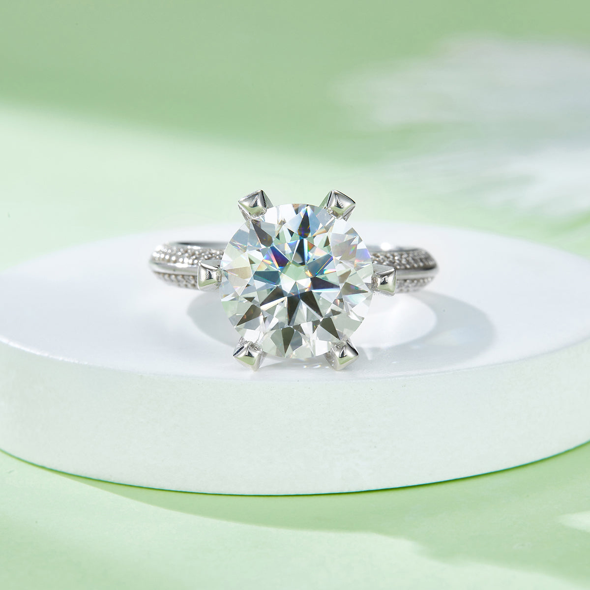 5.0 CT D Color Moissanite Majestic Custom Ring in White Gold Plated Sterling Silver#7