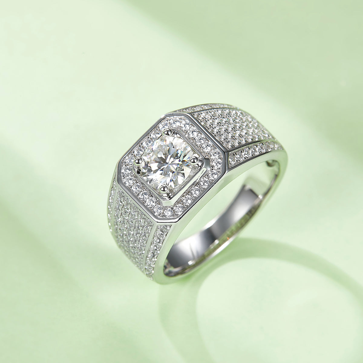 1.0 CT D Color Moissanite Classic Men's Band in White Gold Plated Sterling Silver#2
