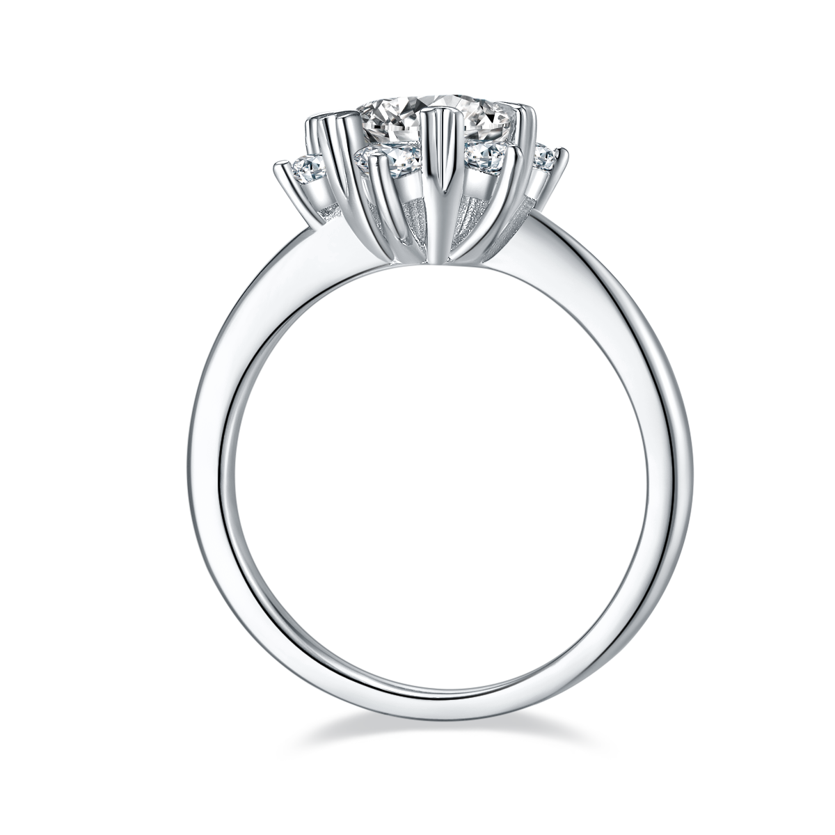 1.0 CT D Color Moissanite Star Flower Custom Ring in White Gold Plated Sterling Silver#6
