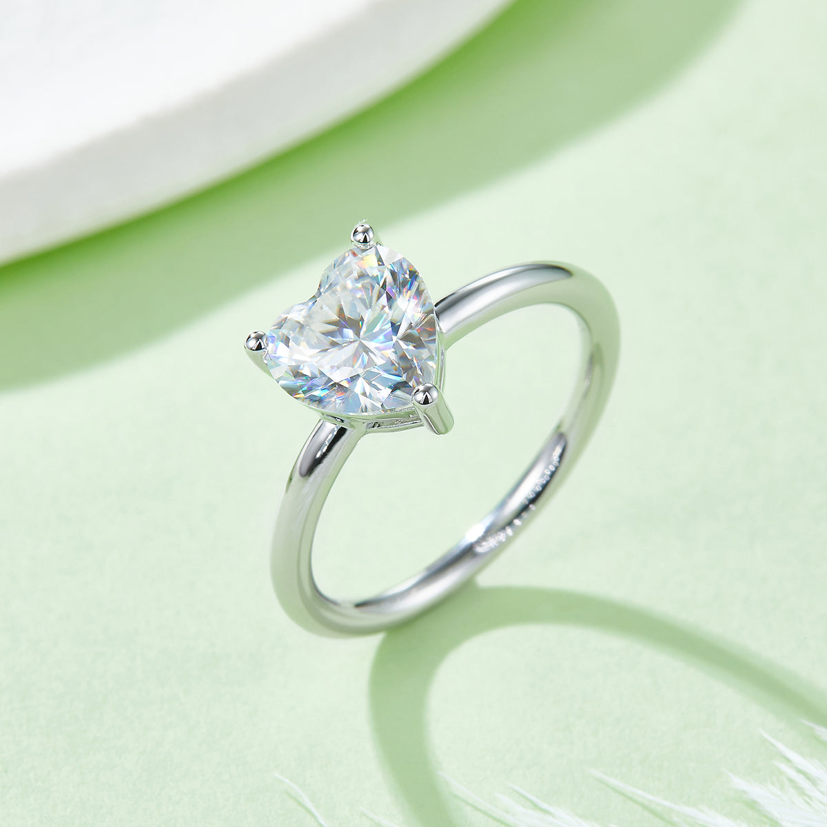 2.0 CT D Color Heart Cut Moissanite Classic Ring in White Gold Plated Sterling Silver#2
