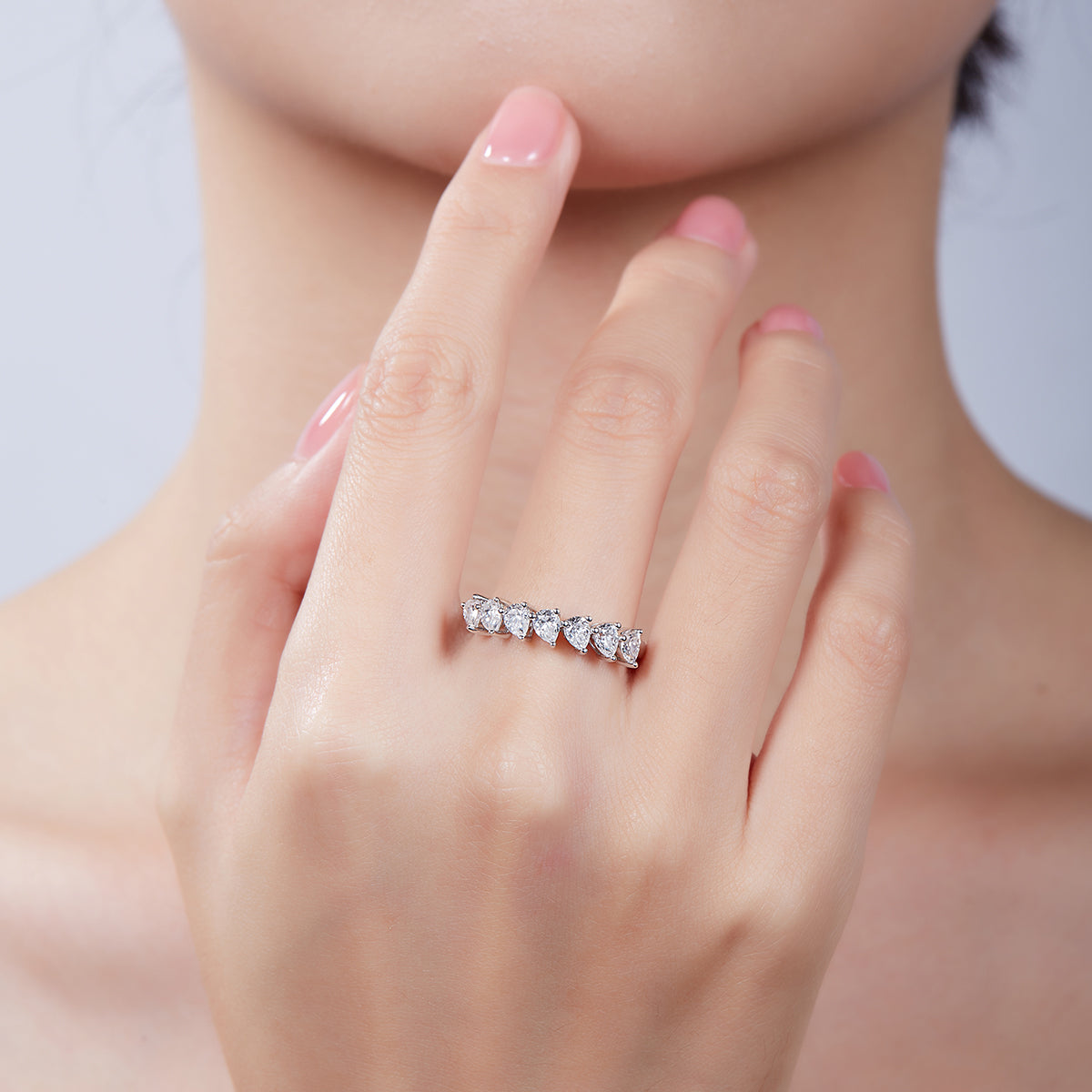 2.1 CT D Color Pear Cut Moissanite Eternity Band in White Gold Plated Sterling Silver#8