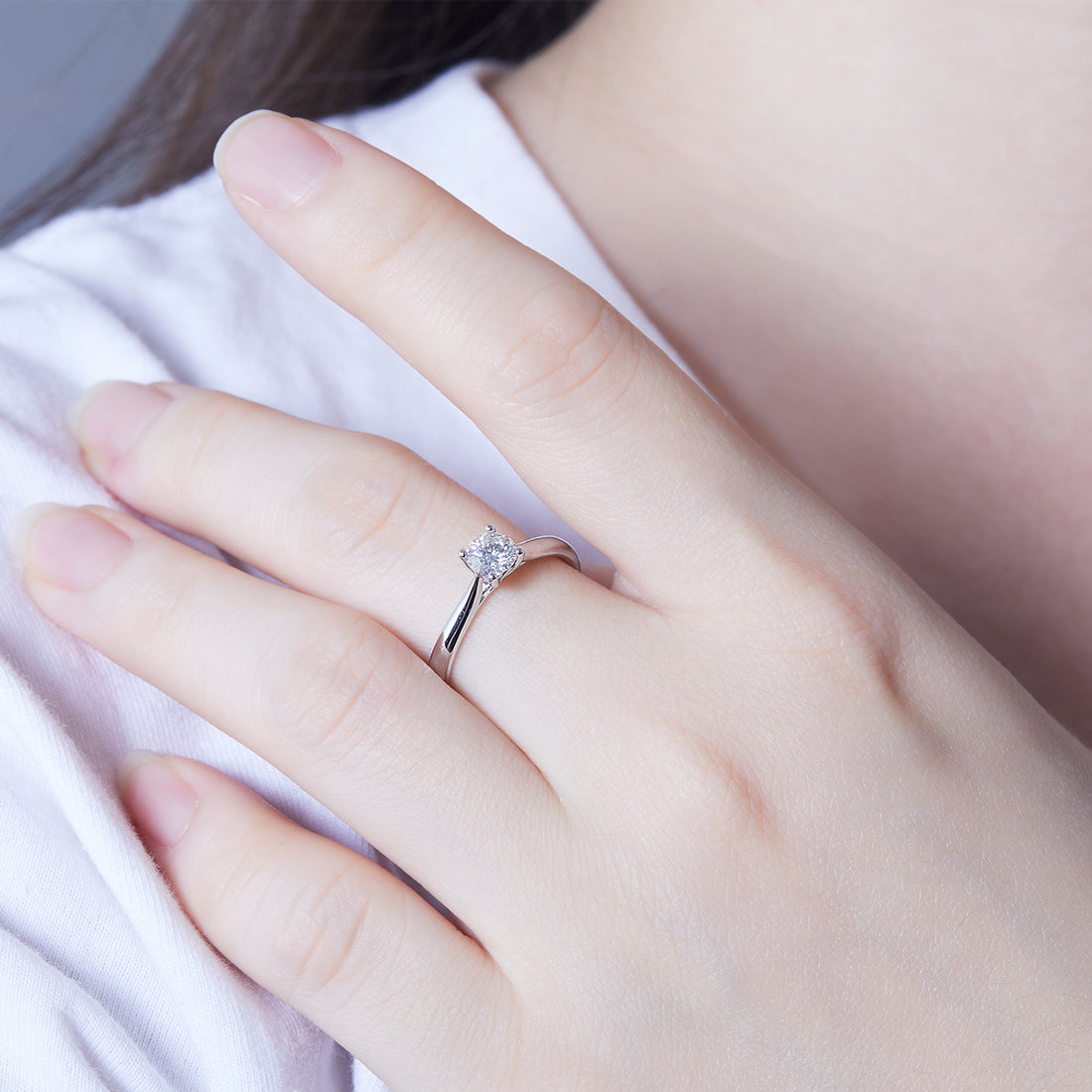 0.5 CT D Color Moissanite 4-Prong Straight Shank Ring in White Gold Plated Sterling Silver#6