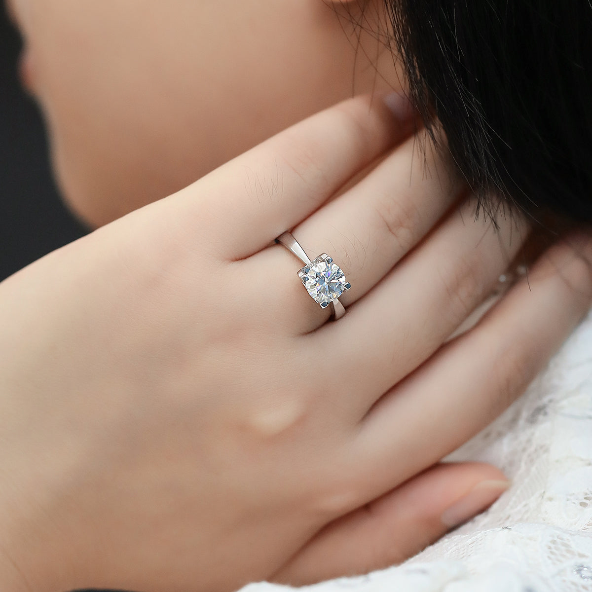 2.0 CT D Color Moissanite Peg Head Classic Ring in White Gold Plated Sterling Silver#12