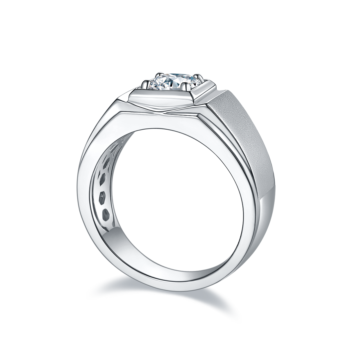 1.0 CT D Color Moissanite Trendsetter Men's Band in White Gold Plated Sterling Silver#6