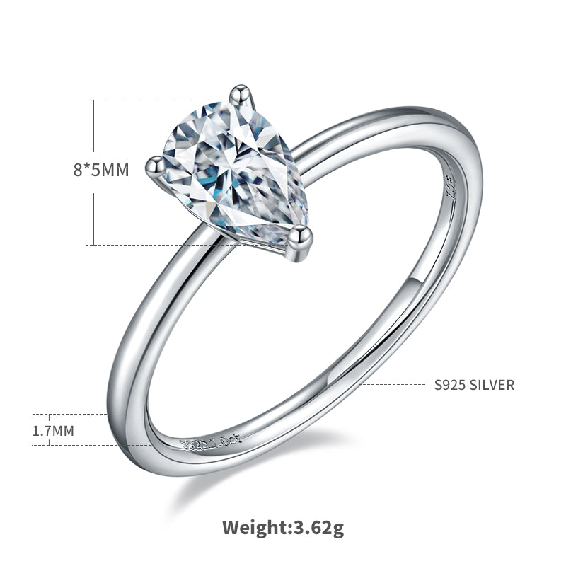 1.0 CT D Color Pear Cut Moissanite Classic Ring in White Gold Plated Sterling Silver#1