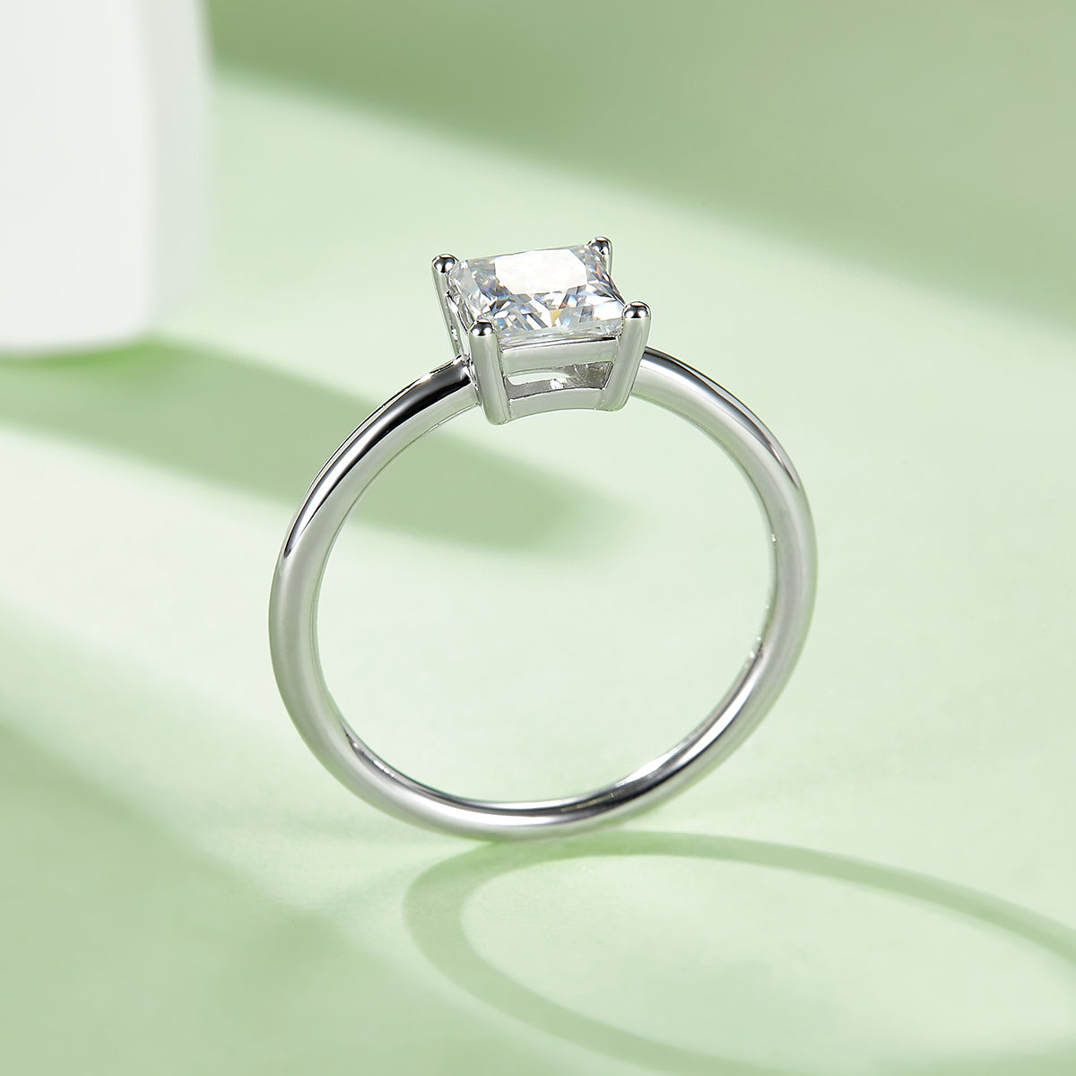 1.0 CT D Color Princess Cut Moissanite Classic Ring in White Gold Plated Sterling Silver#3