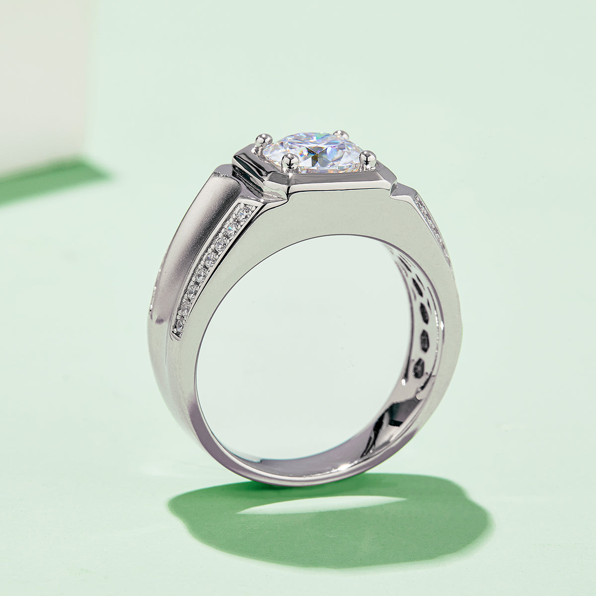 2.0 CT D Color Moissanite Dapper Men's Band in White Gold Plated Sterling Silver#3