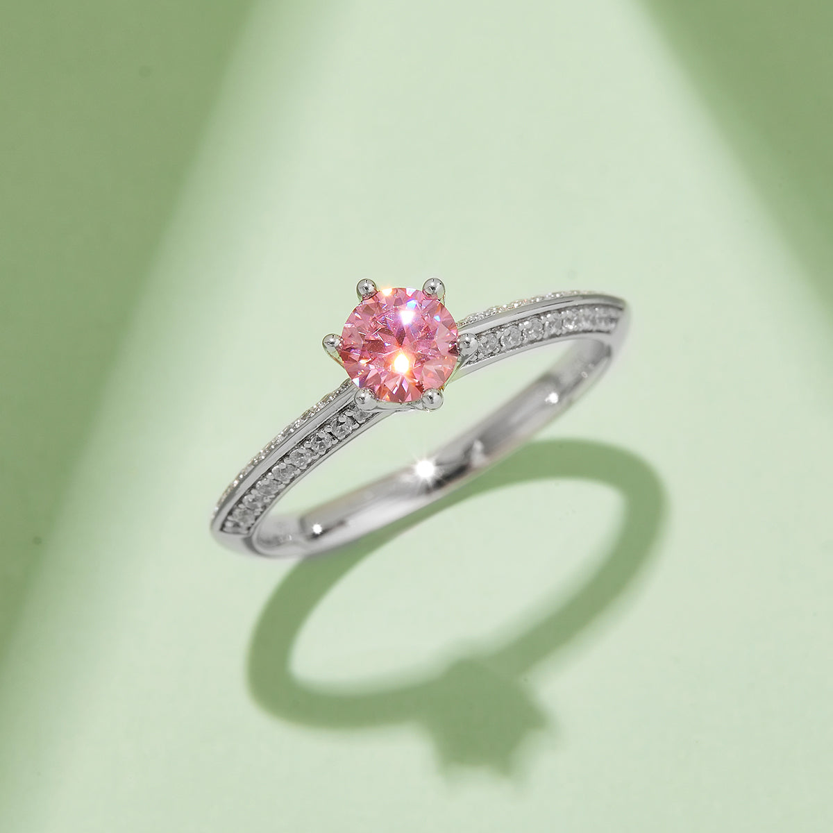 0.5 CT D Color Moissanite Majestic Halo Straight Shank Ring in White Gold Plated Sterling Silver#8