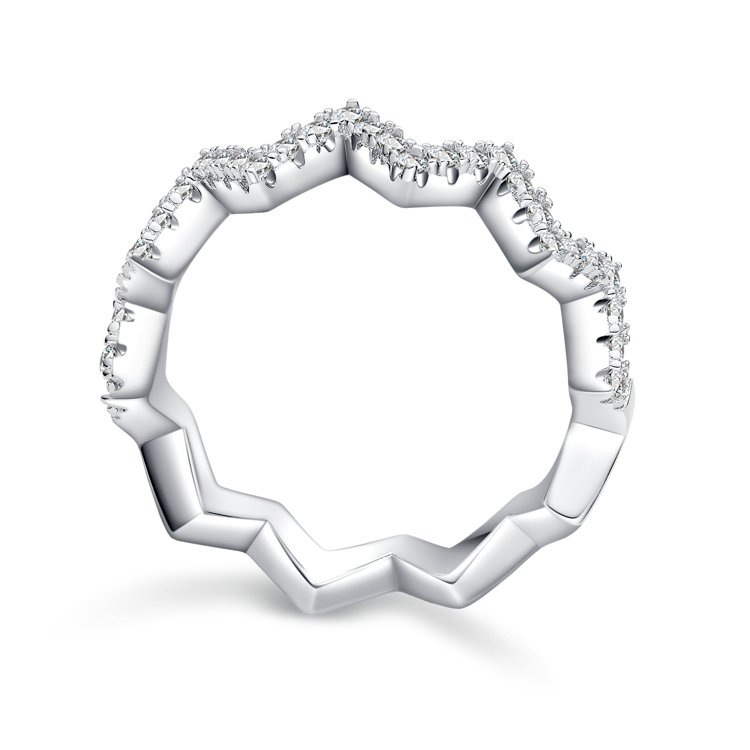 Z-Shaped Moissanite Melee Ring Guard in White Gold Plated Sterling Silver#2