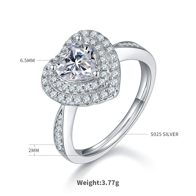 1.0 CT D Color Heart Cut Moissanite Halo Ring in White Gold Plated Sterling Silver#1