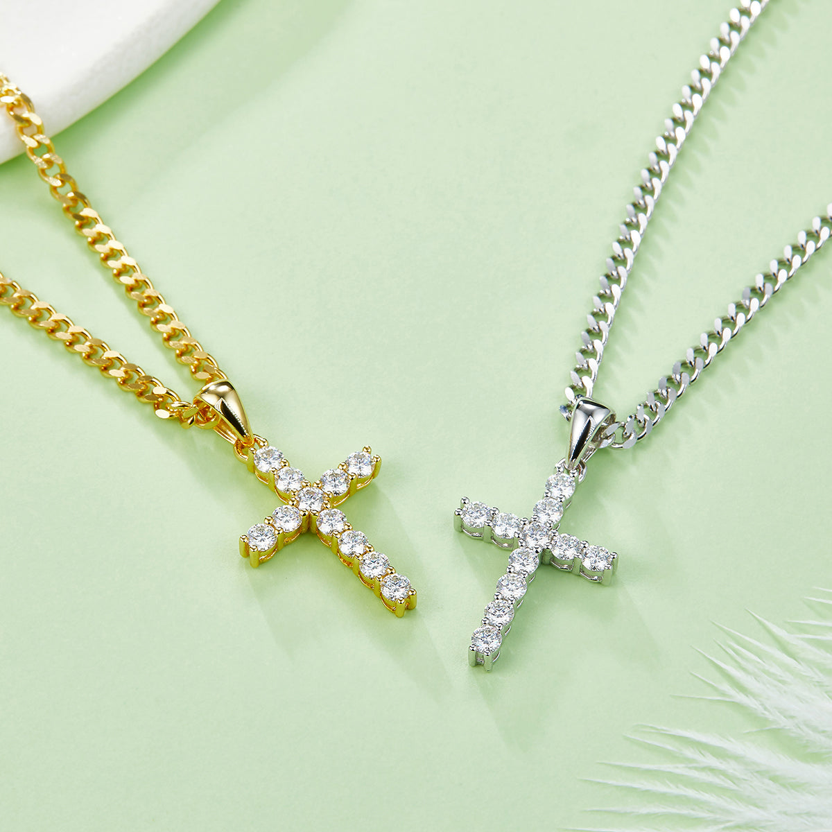 D Color Moissanite Classic Cross Pendant (3.0mm) in Sterling Silver#8
