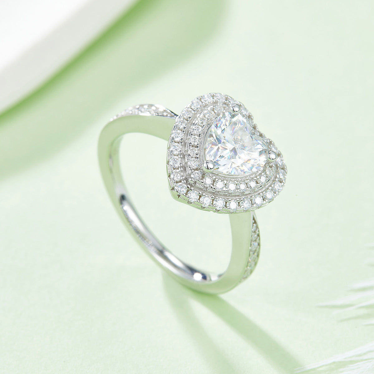 1.0 CT D Color Heart Cut Moissanite Halo Ring in White Gold Plated Sterling Silver#2