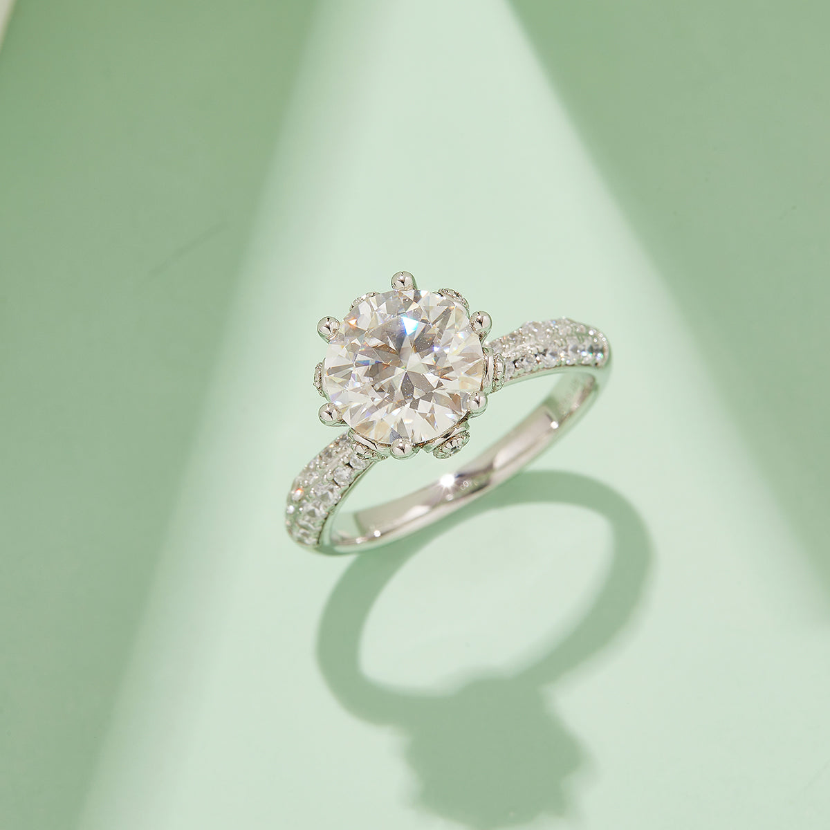 3.0 CT D Color Moissanite Flora Halo Straight Shank Custom Ring in White Gold Plated Sterling Silver#7