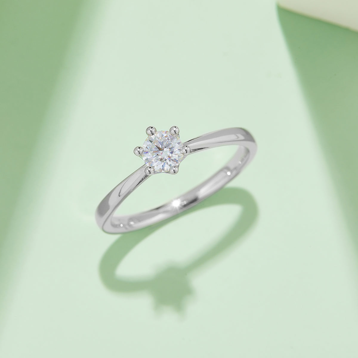 0.5 CT D Color Moissanite Crown Straight Shank Ring in White Gold Plated Sterling Silver#7