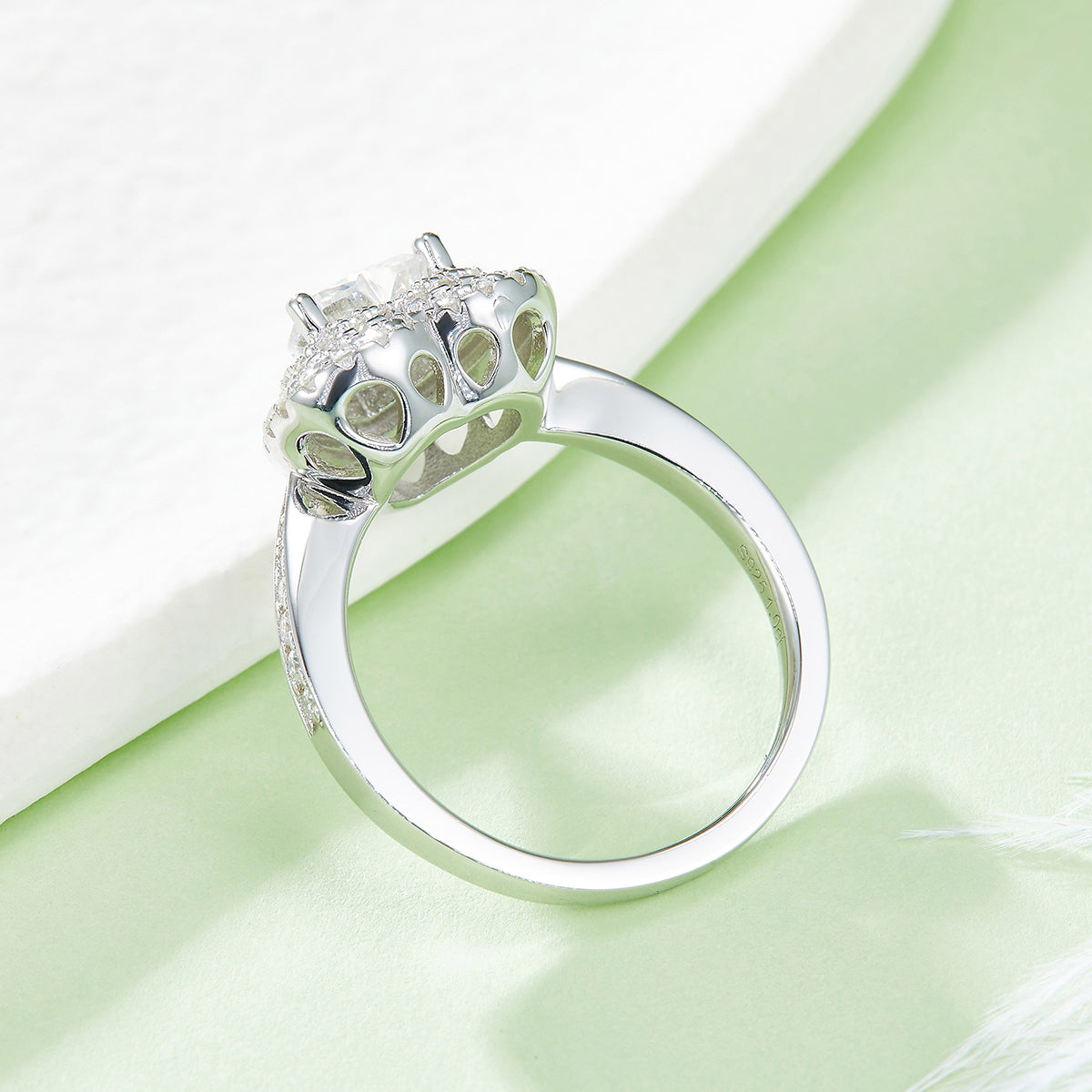 1.0 CT D Color Heart Cut Moissanite Halo Ring in White Gold Plated Sterling Silver#3