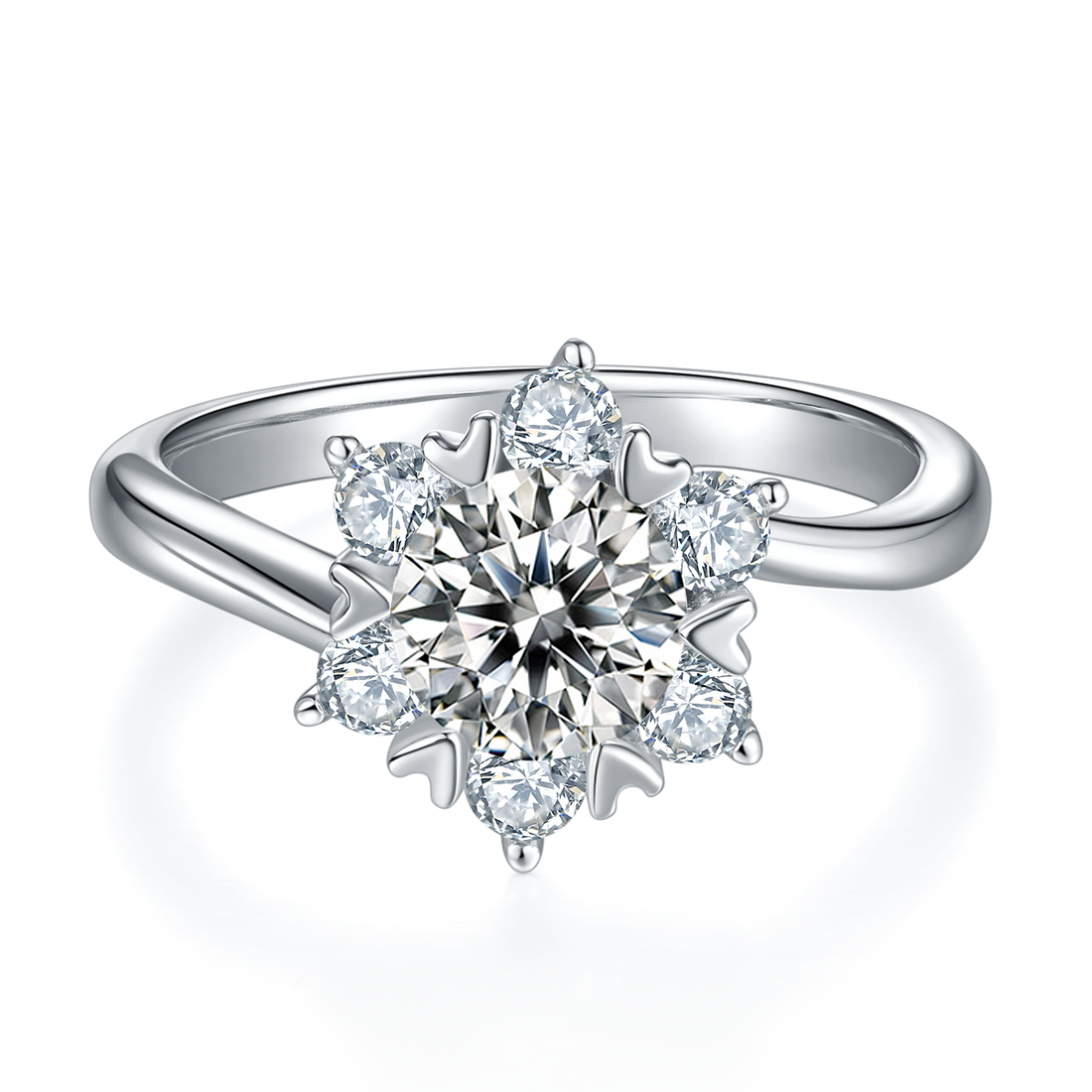 1.0 CT D Color Moissanite Star Flower Custom Ring in White Gold Plated Sterling Silver#5