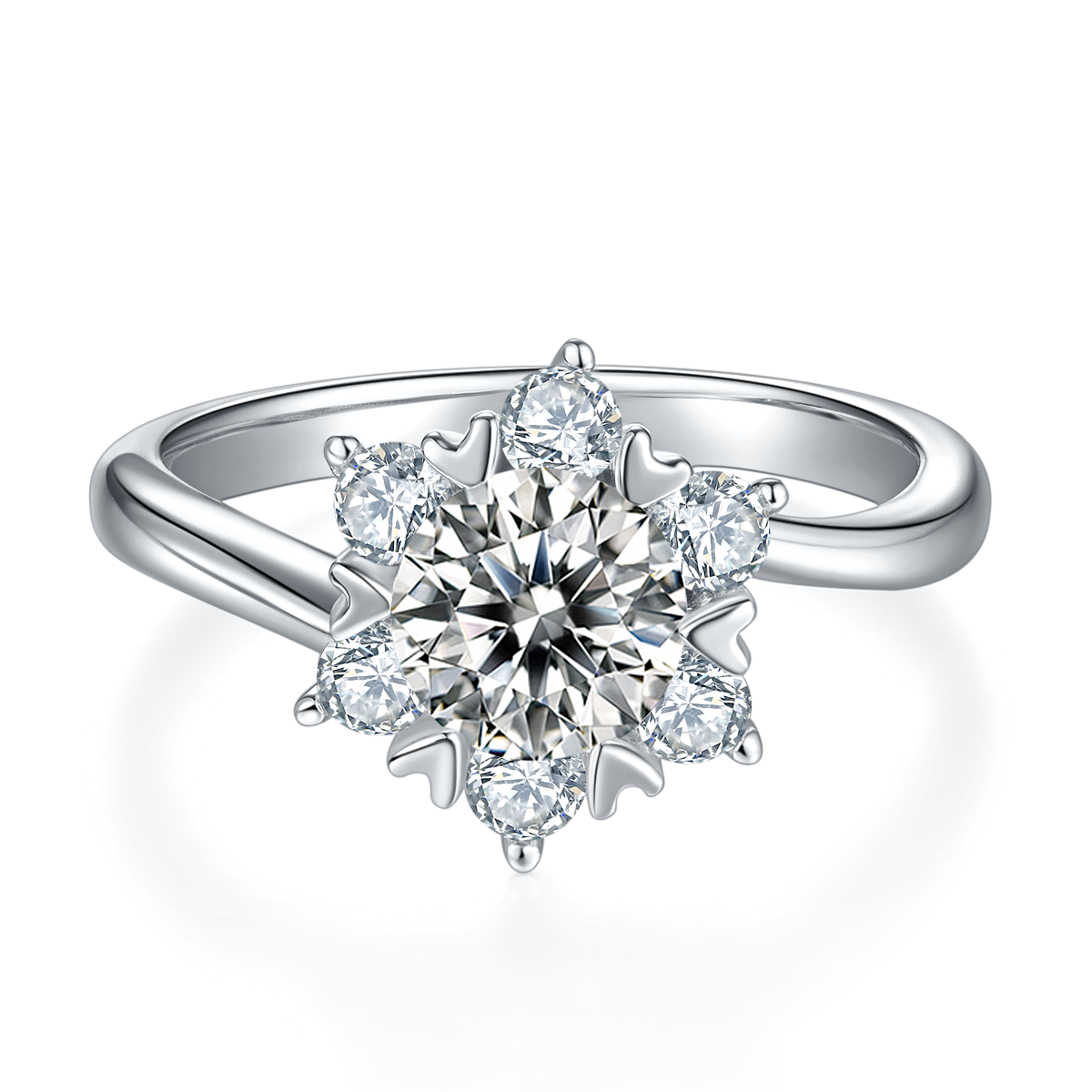 1.0 CT D Color Moissanite Star Flower Custom Ring in White Gold Plated Sterling Silver#5