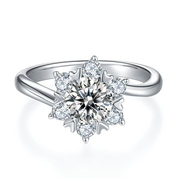 1.0 CT D Color Moissanite Star Flower Custom Ring in White Gold Plated Sterling Silver#5