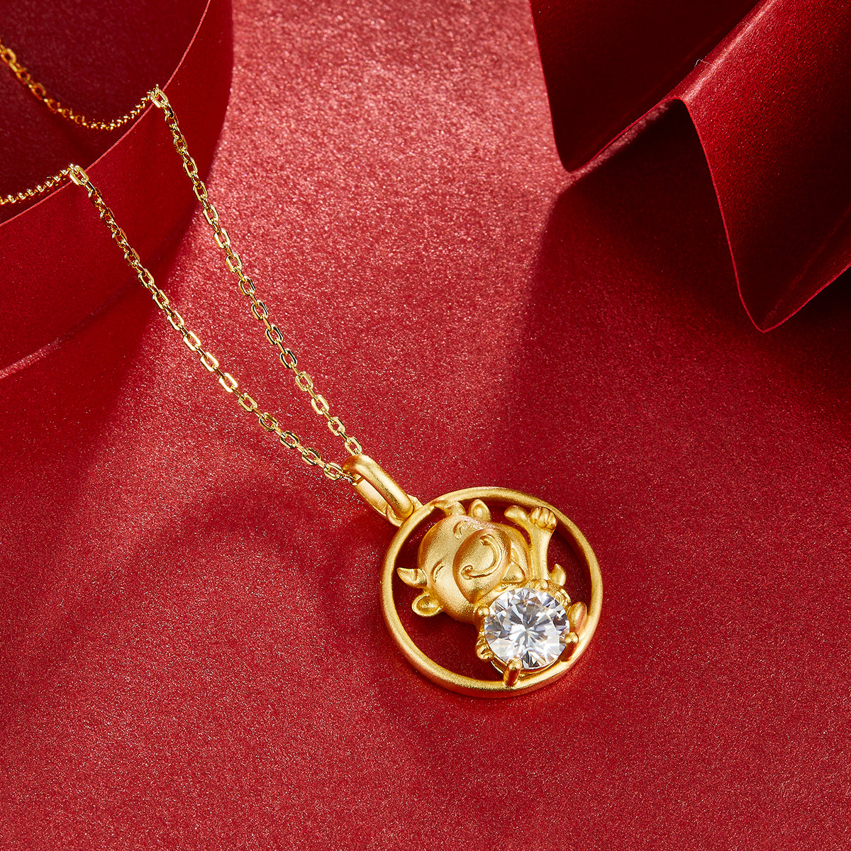 1.0 CT Moissanite Chinese Zodiac Ox Necklace in Sterling Silver#5