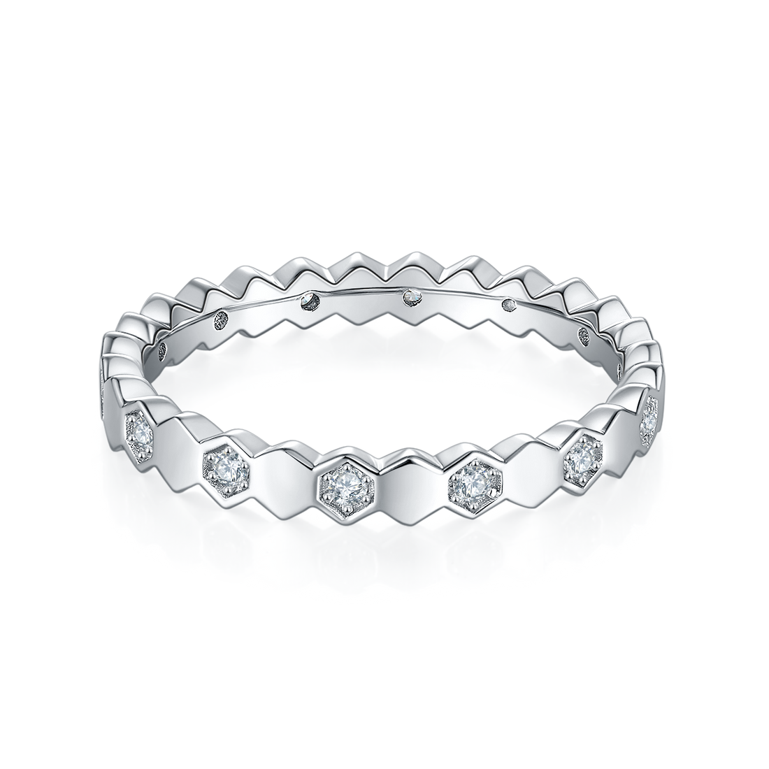 0.2 CT D Color Moissanite Melee Honeycomb Ring in White Gold Plated Sterling Silver#2