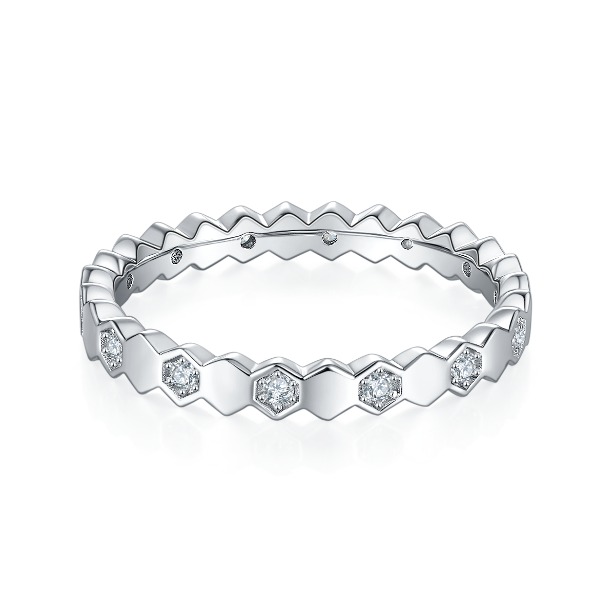 0.2 CT D Color Moissanite Melee Honeycomb Ring in White Gold Plated Sterling Silver#2