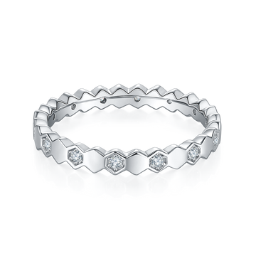 0.2 CT D Color Moissanite Melee Honeycomb Ring in White Gold Plated Sterling Silver#2