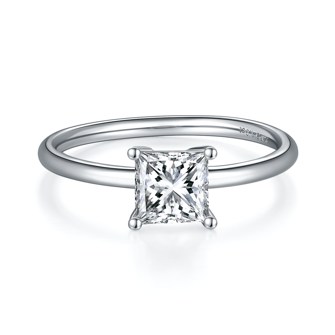 1.0 CT D Color Princess Cut Moissanite Classic Ring in White Gold Plated Sterling Silver#5