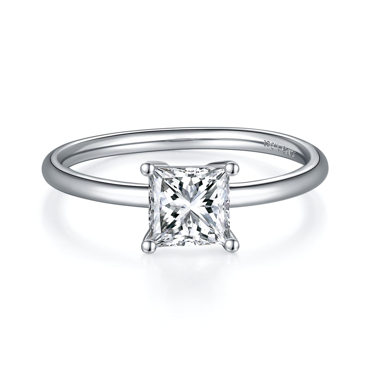 1.0 CT D Color Princess Cut Moissanite Classic Ring in White Gold Plated Sterling Silver#5