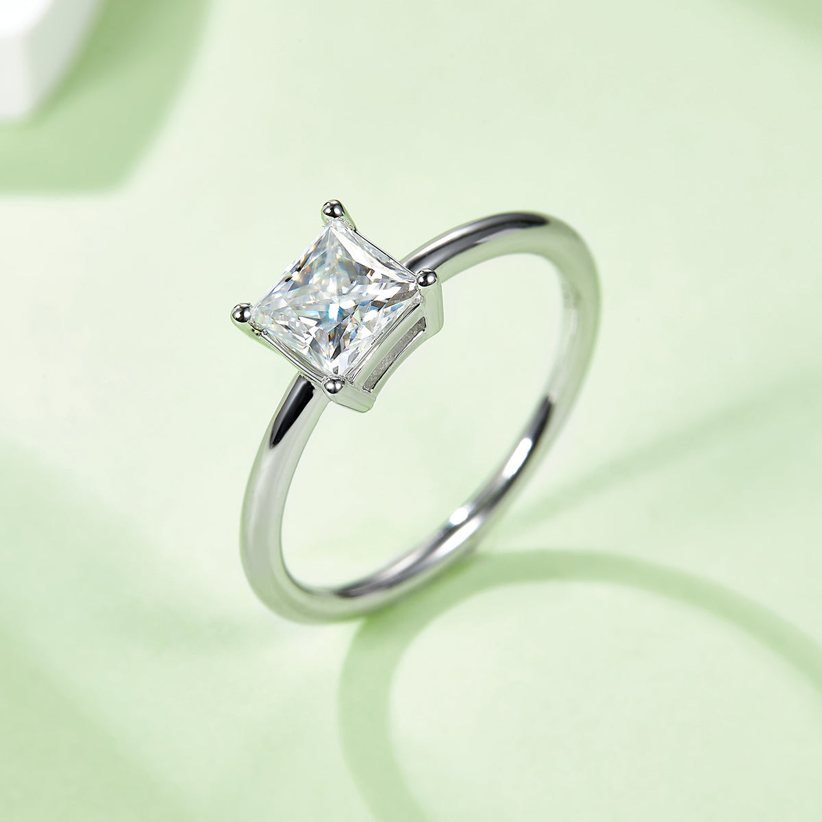 1.0 CT D Color Princess Cut Moissanite Classic Ring in White Gold Plated Sterling Silver#2