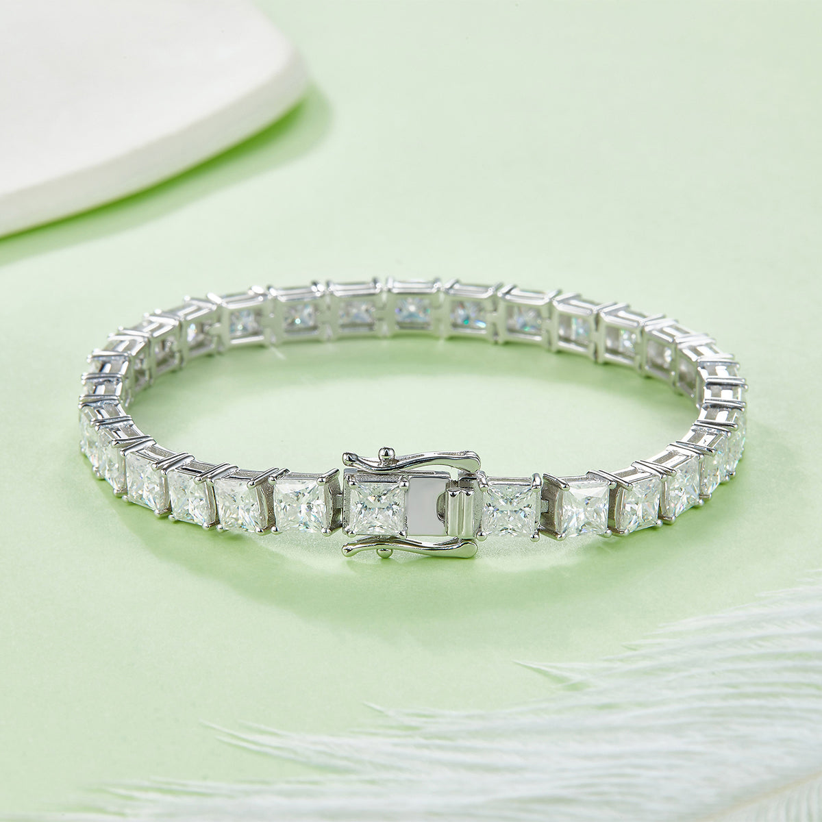 D Color VVS Moissanite Cluster Tennis Bracelet (Princess Cut, 0.5 CT Each) in White Gold Plated Sterling Silver#3
