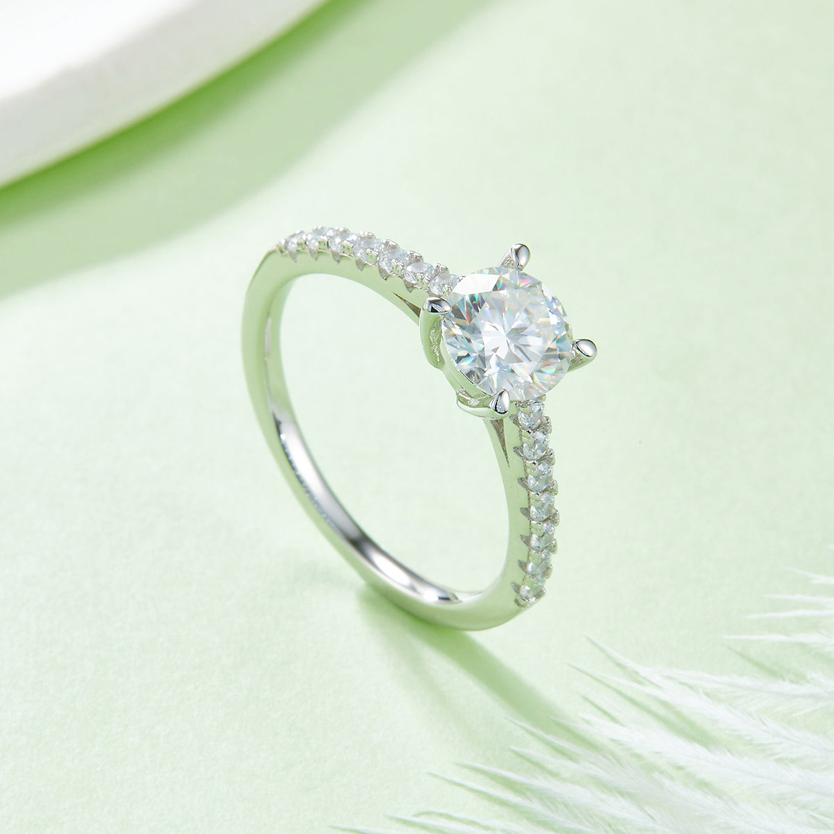 1.0 CT D Color Round Cut Moissanite Pave Custom Ring in White Gold Plated Sterling Silver#2