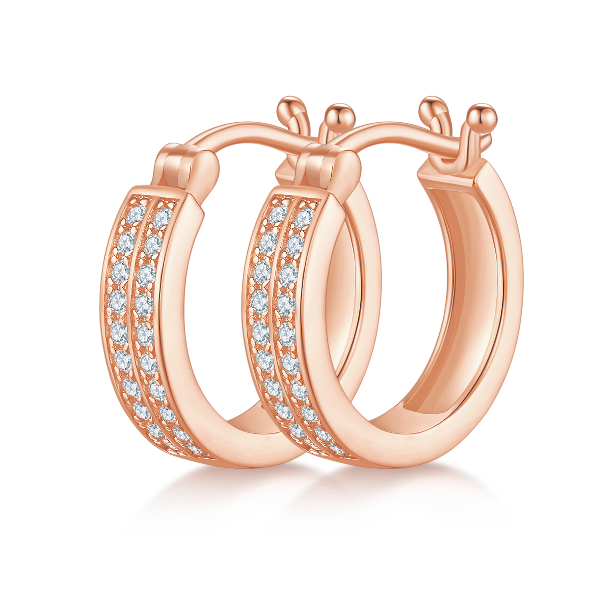 0.24 CT D Color Moissanite Melee Double Row Half Hoop Earrings in Sterling Silver#4