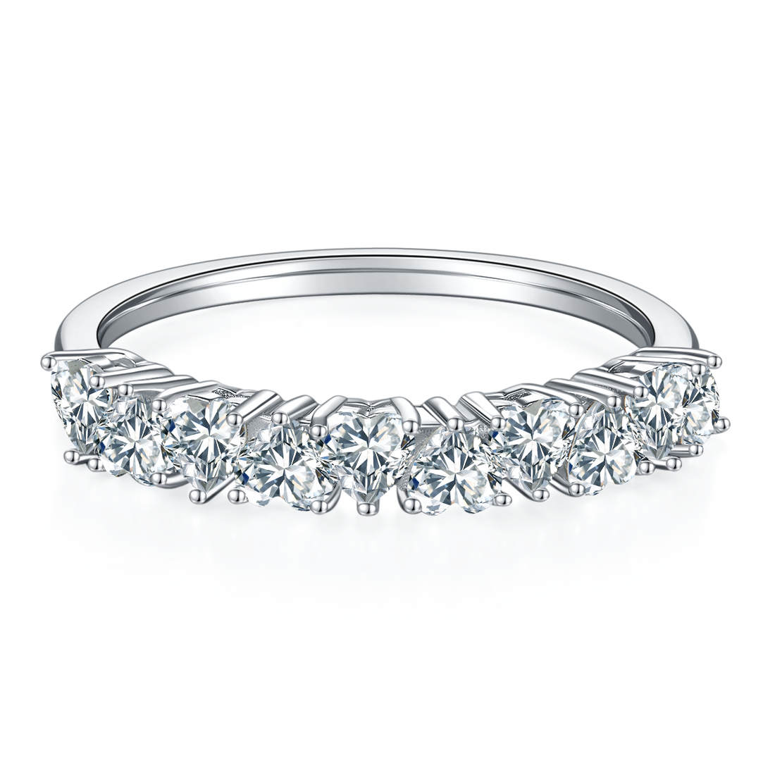 1.0 CT D Color Heart Cut Moissanite Custom Eternity Band in White Gold Plated Sterling Silver#3