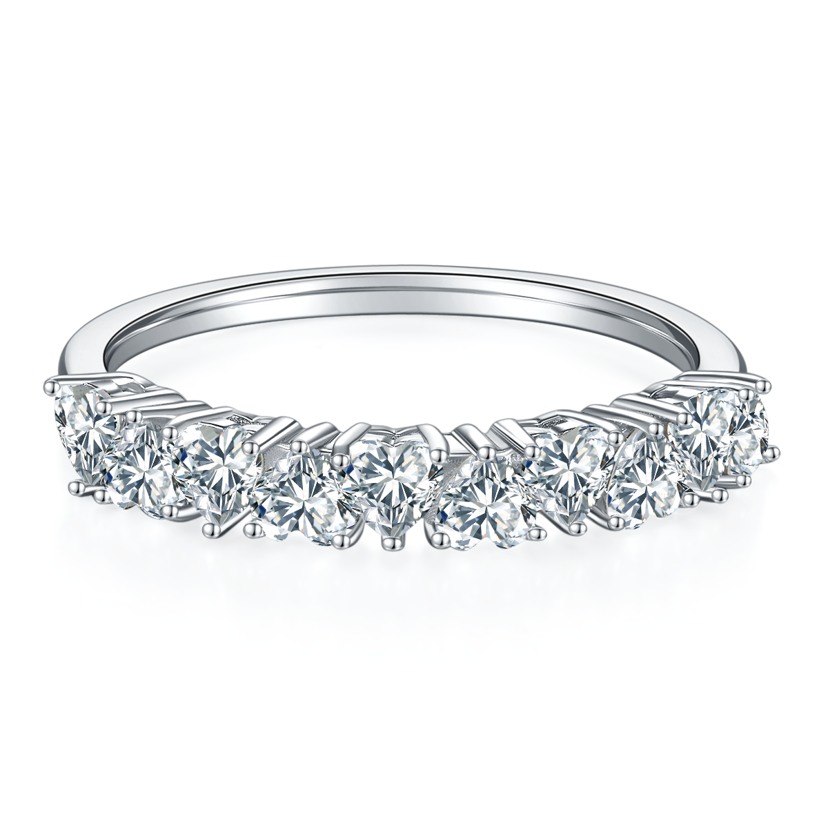 1.0 CT D Color Heart Cut Moissanite Custom Eternity Band in White Gold Plated Sterling Silver#3