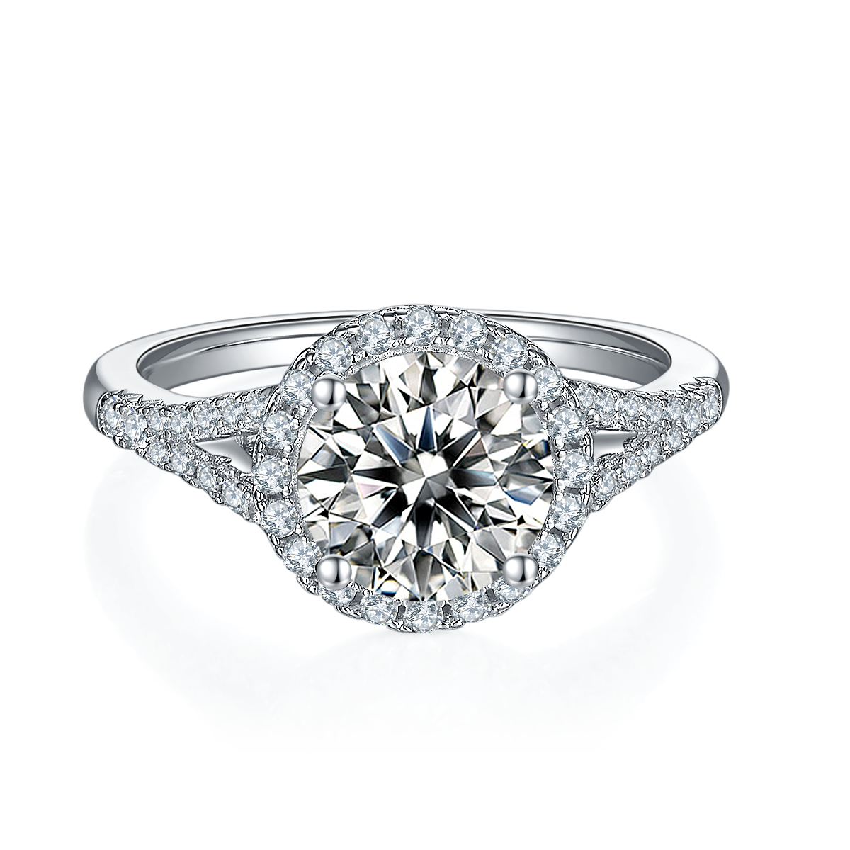 2.0 CT D Color Bezel Set Moissanite Split Shank Ring in White Gold Plated Sterling Silver#5