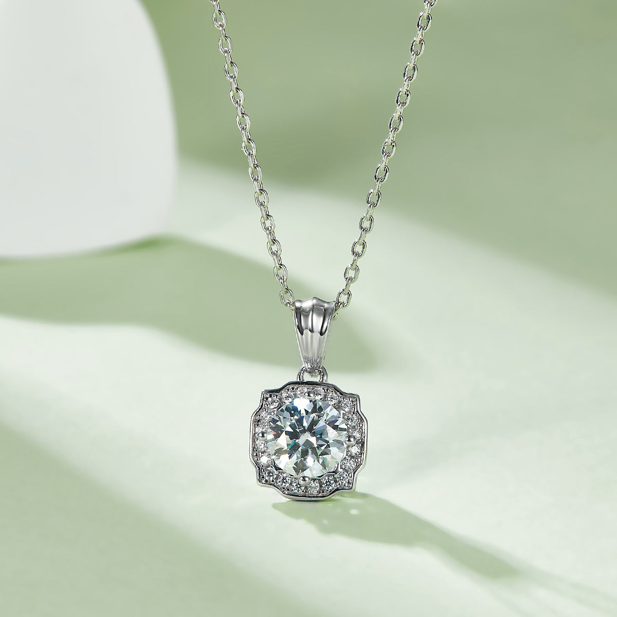 Moissanite Luxury Halo Fashion Pendant & Stud Earrings Set in White Gold Plated Sterling Silver#5