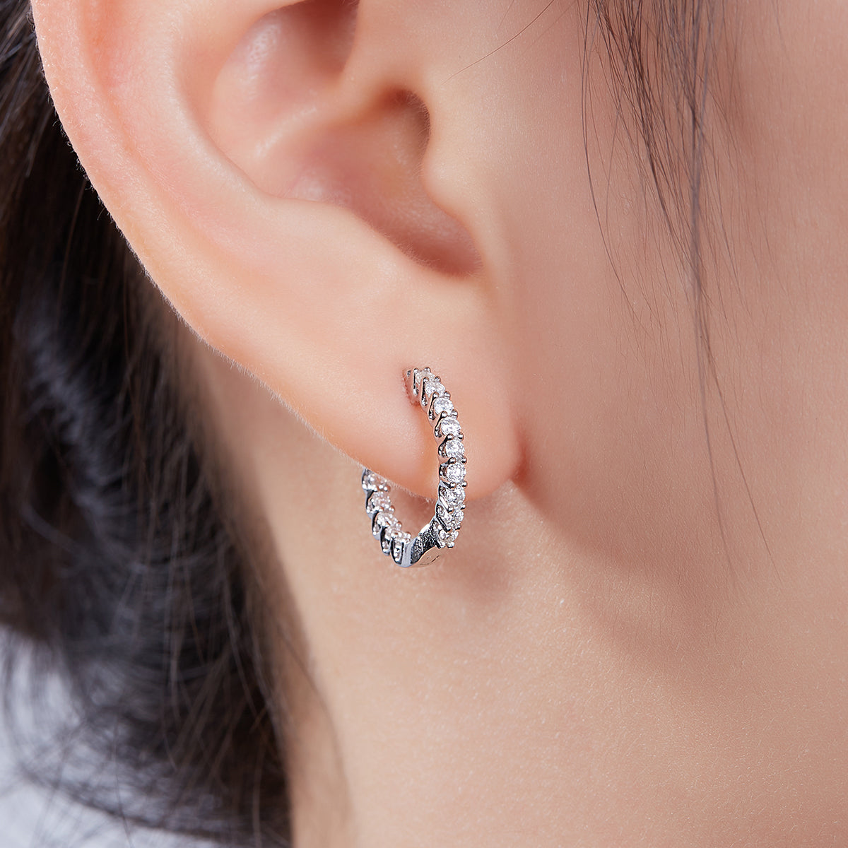 0.45 CT D Color Moissanite Melee Single Row Half Hoop Earrings in Sterling Silver#10