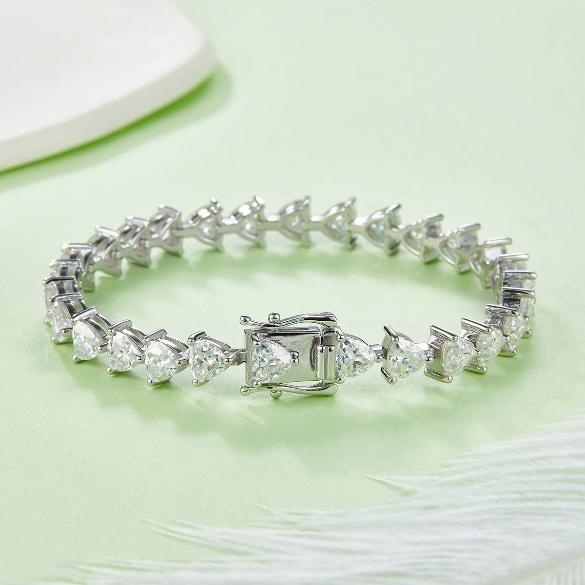 D Color VVS Moissanite Cluster Tennis Bracelet (Trillion Cut, 0.5 CT Each) in White Gold Plated Sterling Silver#3