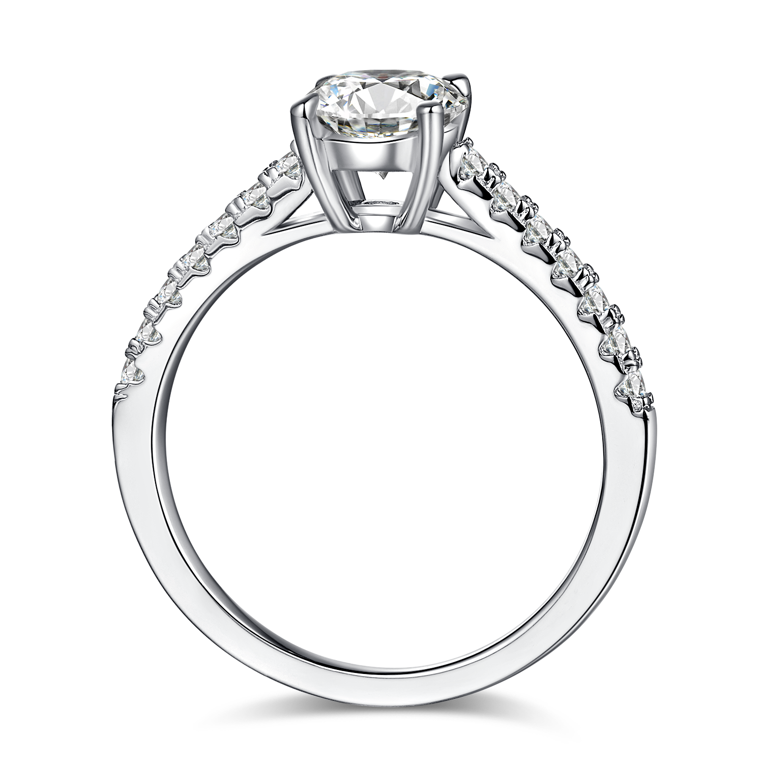 1.0 CT D Color Round Cut Moissanite Pave Custom Ring in White Gold Plated Sterling Silver#7