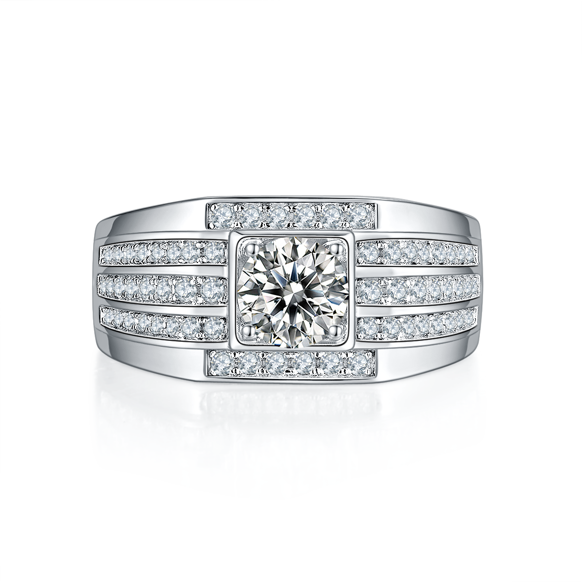 1.0 CT D Color Moissanite Modern Men's Band in White Gold Plated Sterling Silver#7