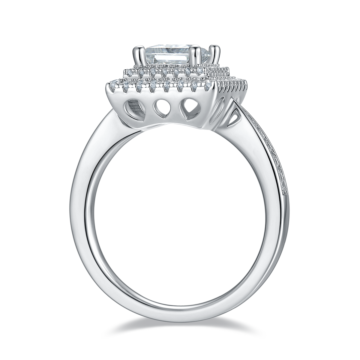 1.0 CT D Color Princess Cut Moissanite Halo Ring in White Gold Plated Sterling Silver#4